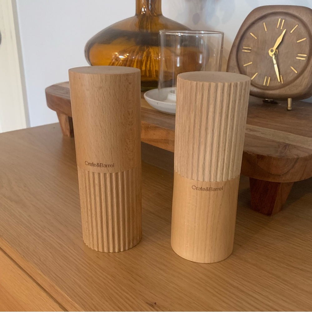 Crate & Barrel Hanno Fluted Wooden Salt & Pepper Shaker Set